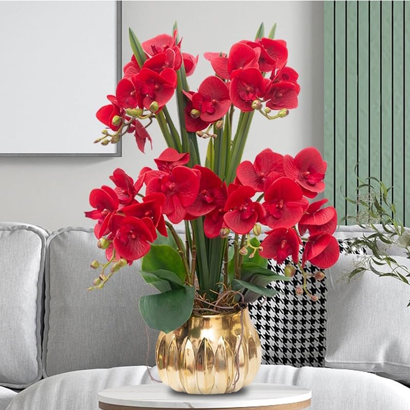 Artificial Phalaenopsis 5 Pcs Artificial Flowers Artificial Orchid Flowers Stem Fake Plants for Décor (Red) - color: Red