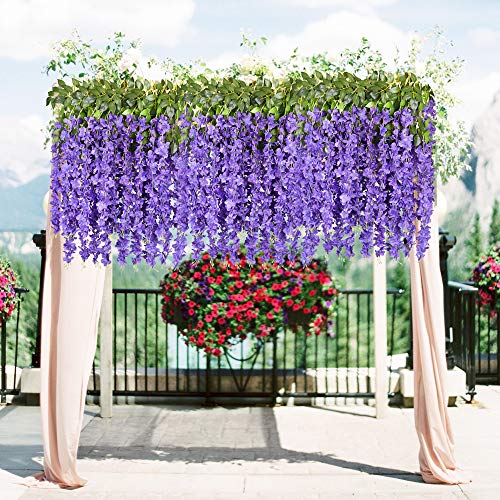 DearHouse 6 Pack 3.75 Feet/Piece Artificial Fake Wisteria Vine Ratta Hanging Garland Silk Flowers String Home Party Wedding Decor (Purple) - color: Light Purple