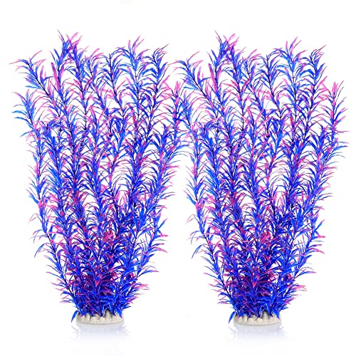 JIHAQUA Aquarium Decor Plastic Plants Extra Large 21 Inches Artificial Fish Tank Plants Tall Fish Tank Decorations (Purple 2pcs) - color: Purple 2pcs