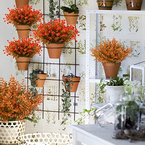 Happylife 6 Bundles Artificial Flowers, Fake Artificial Greenery UV Resistant No Fade Faux Plastic Plants for Wedding Bridle Bouquet Indoor Outdoor Home Garden Kitchen Office Table Vase (Orange Red) - color: Drop