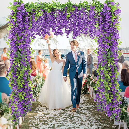Findosom Wisteria Artificial Flowers Garland, 5Pcs Total 36FT Purple Wisteria Hanging Flowers, Flower Garland Decorations for Home Garden Outdoor Ceremony Wedding Arch Decoration - color: Purple, size: 5 PCS