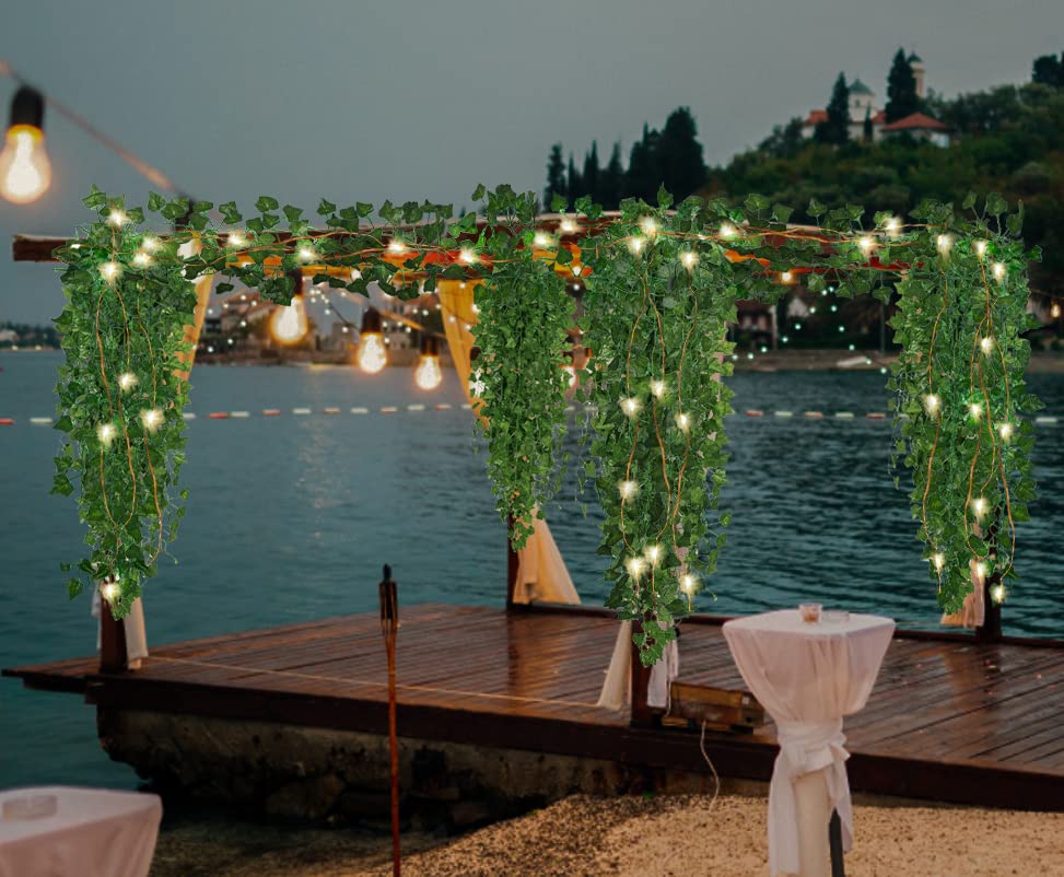 RECUTMS Ivy Fake Vines for Room Decor 12 Pack 86 FT Artificial Plant with 100 LED String Light Bedroom Aesthetic Hanging Greenery Garlands Backdrop Leaves for Wall Wedding Party Home Garden Decor - color: Green-12 Light