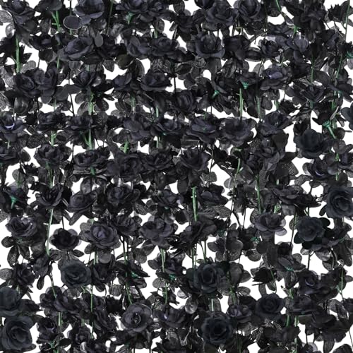 BLEUM CADE 5Pcs 41Ft Flower Garland Artificial Rose Vines for Bedroom, Cute Fake Hanging Flower Vines Floral Garland Decorations for Halloween Wedding Party Wall Room Decor Aesthetic - color: Black, size: 5 Pcs