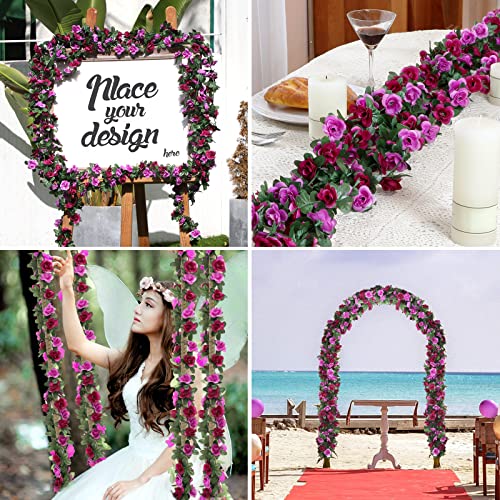 MARTINE MALL Flower Garland - 5 Strand 41Ft Rose Vines for Bedroom, Purple Rose Floral Decor - color: Purple, size: 5 Packs