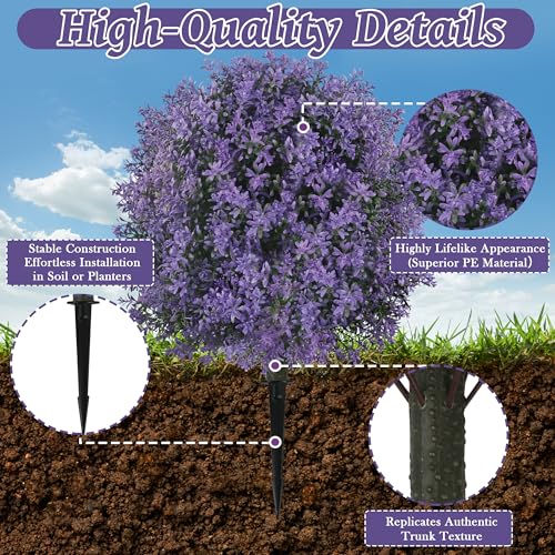 Sunnyglade 25.5" Set of 2 Artificial Lilac Flowers Tree, Faux Lilac Shrub Bushes with Ground Spike, UV Resistant Fake Delphinium Antirrhinum for Indoor, Garden, Yard, Porch, Patio Decor (Purple) - color: Purple