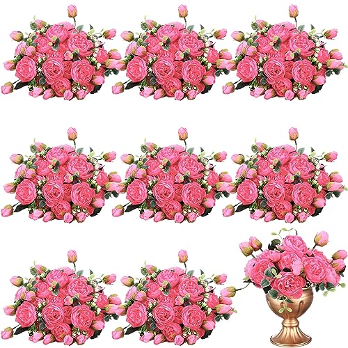 Hoteam 24 Bundles Artificial Peonies Flowers Wedding Faux Flowers Silk Peony Bouquet Bulk Bride Fake Florals Arrangements for Table Centerpieces Wedding Party Vase Decor (Hot Pink) - color: Hot Pink