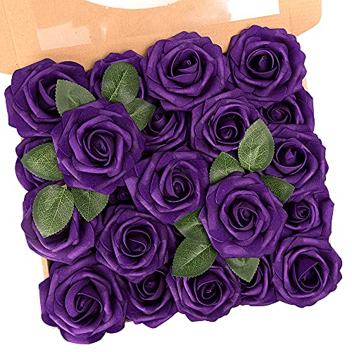 N&T NIETING Artificial Flowers,Real Touch Fake Flowers Roses with Stems Perfect for DIY Wedding Bridal Bouquets Centerpieces Shower Party Home Flower Arrangement Tables Decorations,25Pcs Dusty Purple - color: Dusty Purple, size: 25pcs