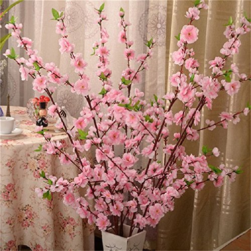 5PCS Artificial Cherry Blossom Branches Silk Spring Peach Blossom Fake Flowers Arrangements for Home Wedding Decoration (5PCS Pink) - color: 5pcs Pink