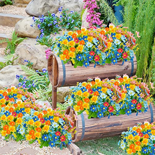 Uieke 6PCS Artificial Flowers for Outdoors UV Resistant Fake Daisy Mums Flowers Outdoor No Fade Greenery Shrubs for Indoor Outside Home Wedding Office Garden Porch Spring Décor - color: Assorted, size: 6