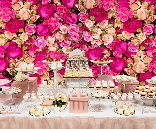 5x3ft Mother's Day Pink Flower Backdrop for Photography, Rose Wall for Wedding Birthday Party Decor, Flower Backdrop Wall for Photo Booth, Blossoms Roses Vinyl Background - size: 5x3ft