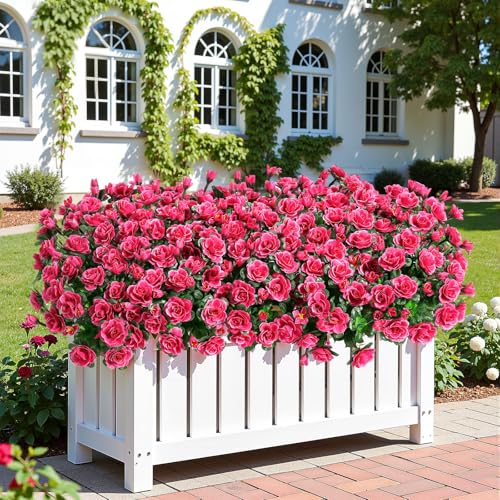 Alupssuc 8 Large Bundles Artificial Flowers for Outdoors Spring Decoration, UV Resistant Faux Flowers Silk Camellia Realistic Fake Flowers for Yard Patio Planter Porch Balcony Garden, Rose - color: Rose