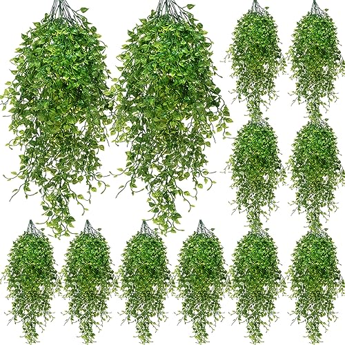 Hoteam 12 Pcs Artificial Hanging Plants 32 Inch Fake Ivy Vines with Fake Leaves Patio Artificial Plants Greenery for Living Room Indoor Outdoor Wall, No Basket (Ivy) - color: Ivy