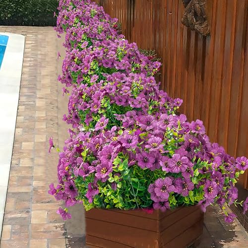 Artificial Flowers for Outdoor Indoor Garden Home Decoration, Faux Flower Daisy with Eucalyptus Leaves Fake Plants Greenery Boxwood Porch Patio, 12 Bundles - color: Red2