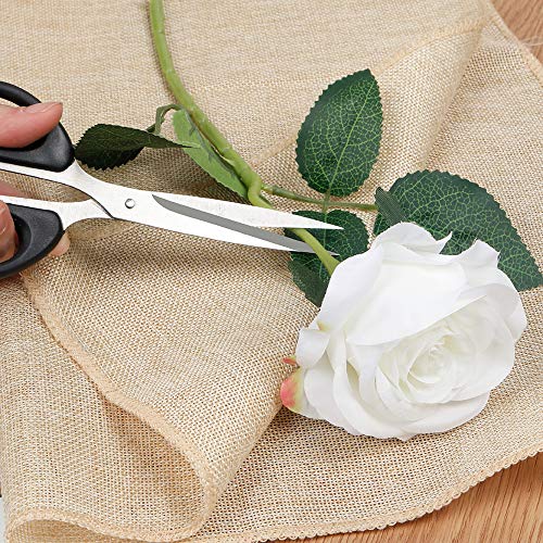 Mocoosy 12 PCS White Rose Artificial Flowers, Fake Roses with Long Stem Realistic Silk Rose Bouquets Wedding Mother's Day Decorations Faux Floral Arrangement Bridal Shower Party Home Table Decor - color: White