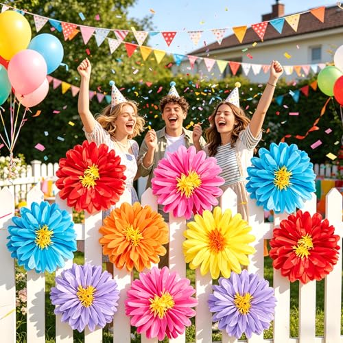 Large paper flowers, 10 Pcs 20 Inch Tissue Paper Flowers Decorations for Wall, Yellow, Red, Pink, Orange, Blue, and Purple Handcrafted Giant Paper Flowers for Summer Wedding Birthday Wall Decor - color: Red