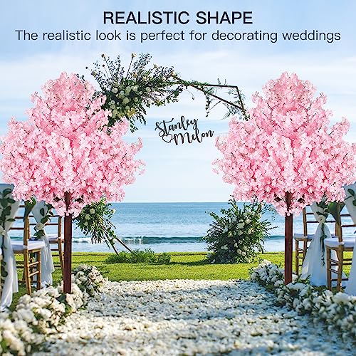 6FT Pink Artificial Cherry Blossom Tree with Warm LED Light, Handmade Reslistic Cherry Tree Prelit Christmas Tree for Indoor & Outdoor Decor for Garden, Wedding & Home (1.8M/8 Trunks) - size: 6 ft