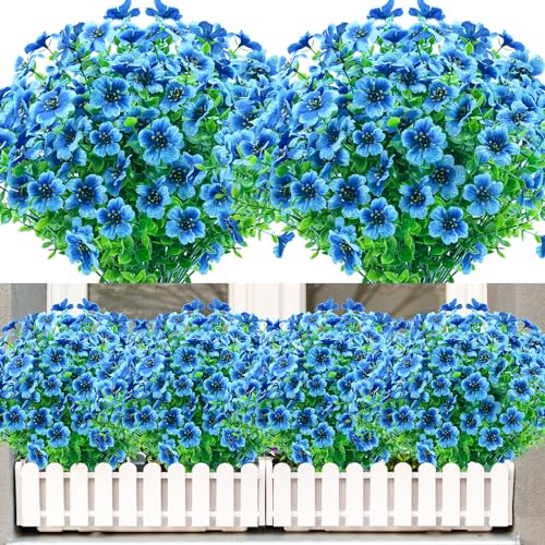 Artificial Flowers for Outdoors,20 Bundles UV Resistant Fake Outside Flowers Plastic Plants Outdoor Faux Flower for Garden Porch Window Box Home Decor(Blue) - color: Blue, size: 20 Bundles