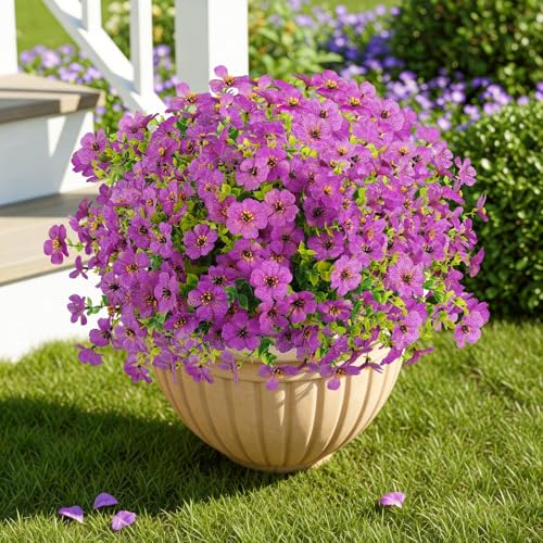 ATTGREAT Artificial Flowers Outdoors Faux Plants UV Resistant Fake Flowers Daisy Plastic Greenery Plnats Outside for Garden Planter Patio Porch Spring Summer Home Home Decor, 24 Bundles (Purple) - color: Purple, size: 24PCS