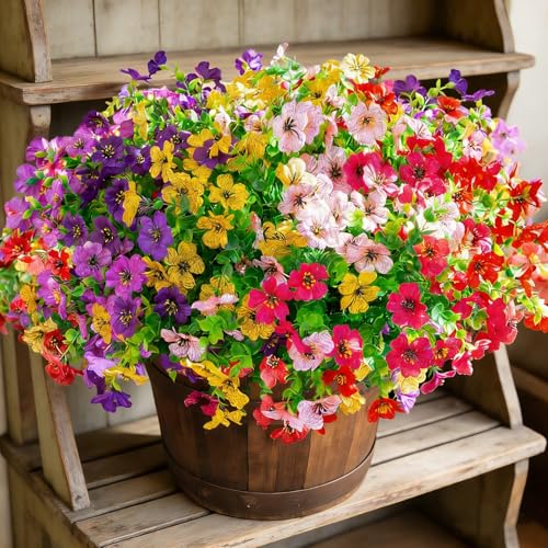 12 Bundles Artificial Flowers for Outdoor UV Resistant and Realistic, Faux Daisy Fake Flowers with Eucalyptus Leaves for Porch, Patio, Planter, Window Box, Home, Garden Decor - color: Six Colors