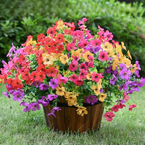 LADADA UV Resistant Mixed Artificial Flowers for Outdoor Garden Patio Porch Decor - color: 4 Color