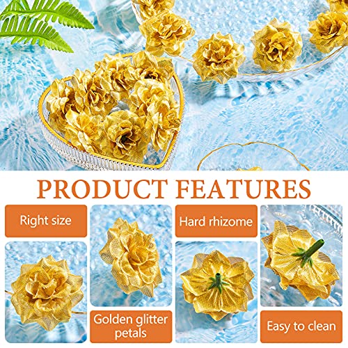 Syhood 100 Pieces Artificial Roses Head 1.77 in Rose Small Silk Fake Floral for Wedding Wall Garland Bouquet Derby Crafts Decorations(Gold) - color: Gold