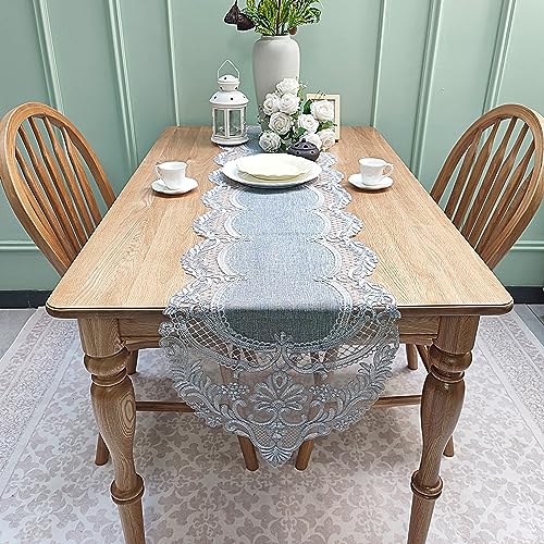 Elegant Vintage Lace Table Runner 36 inches(90cm) Long Grey Silver with Exquisite Macrame and Embroidered Floral Pattern Perfect as a Dresser Scarf (14X36'') - color: Grey Silver, size: 14''x36''(36x90cm)