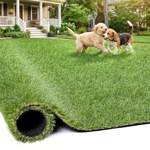 Artificial Grass Rug Indoor Outdoor, 7.7 x 8.7FT Faux Grass Turf with Drainage Holes, Realistic Artificial Lawn Rug Dog Pets Mat, Turf Carpet for Garden Lawn Landscape Balcony Patio Backyard Decor - size: 7.7 ft x 8.7 ft = 67 Square ft