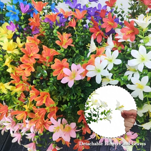 16 Bundles Artificial Flowers, 8 Colors Fake Lilies Silk Flower Plants with 21 Heads per Bouquet for Indoor/Outdoor Wedding Home Vases Floral Arrangements Decor, Mix - color: Mix 8 Colors