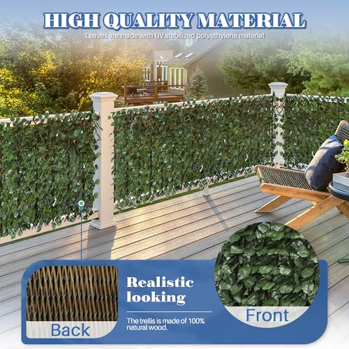 ECOOPTS Expandable Artificial Leaf Faux Ivy Sweet Potato Leaves Privacy Fence Screen, Stretchable Decorative Fencing Panel for Balcony Patio Outdoor (Single Sided Leaves, 3 Pieces) - color: Single Side IVY, size: 3 Pieces