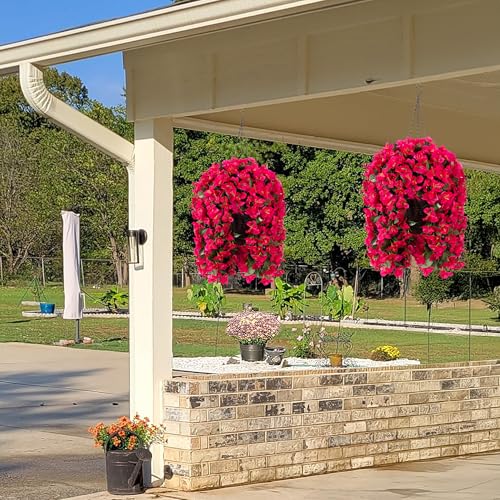 INSPRING Artificial Bougainvillea Faux Flowers Plants Baskets for Outdoor Outside Decoration, 3PCS Fake Silk Flowers Long Trailing Vines UV Resistant Realistic for Front Door Porch Patio (Hotpink) - color: Hotpink
