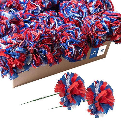Royal Imports Artificial Carnations, Memorial Day, for Funeral Arrangements, Wedding Bouquets, Cemetery Wreaths, DIY Crafts - 100 Single 5" Stems - Red-Blue-White - color: Red-blue-white