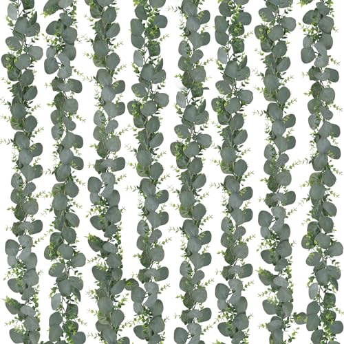 CEWOR 8pcs 5.8ft Artificial Eucalyptus Garland Fake Silver Dollar Eucalyptus Greenery Garland Vines for Mantle Table Runner Centerpiece Home Party Decor
