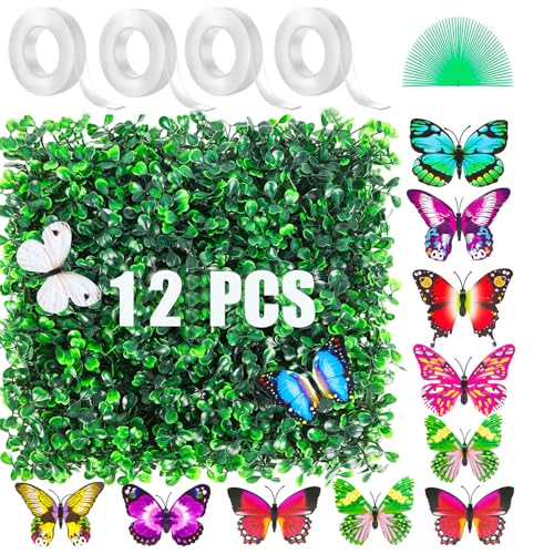 10 X 10 in Artificial Grass Wall Panel Backdrop,UV-Anti Greenery Boxwood PanelsEquipped with Double Sided Adhesive Tape, for Indoor Outdoor Grass Wall Backdrop
