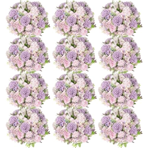 Tigeen Artificial Flowers Artificial Peonies Silk Flowers Faux Peony Fake Peony Silk Hydrangea Bouquet for Wedding Table Centerpiece Floral Vase Decor(Light Purple,12 Bundles) - color: Light Purple