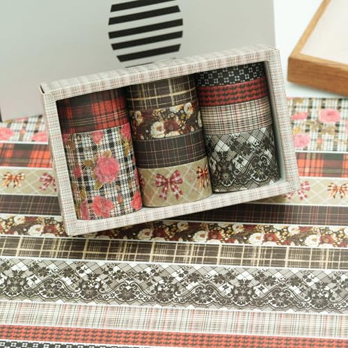 10 Rolls Vintage Floral Washi Tape Set Pastel Plaid Arts Adhesive Tapes Soft Colors Decorative Masking Tape Sets for Craft, Kids, Scrapbook, DIY, Gift Wrapping (Rose Plaid) - color: Rose Plaid