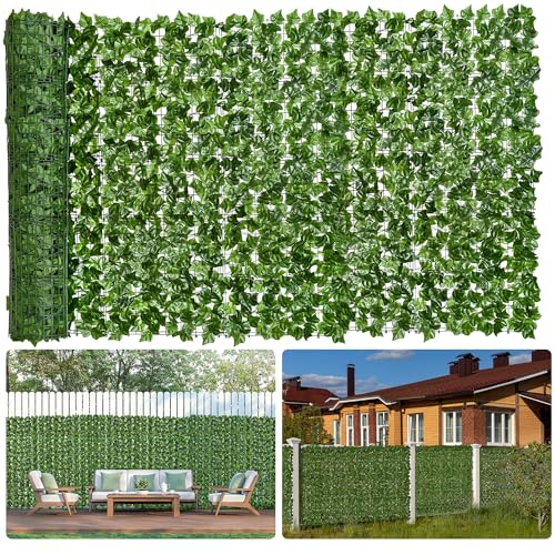 Faux Ivy Privacy Fence Screen 20PCS 20 x 20 Inch Artificial Faux Ivy Hedge Expandable Faux Privacy Fence with 100 pcs Zip Ties Decoration for Wall Screen, Outdoor Garden, Wedding Decor (200x40 inches) - size: 200x40 inches