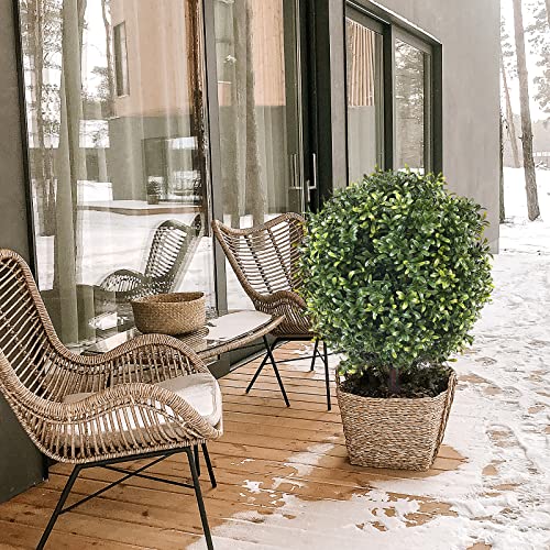 [Set of 2] 4ft Artificial Outdoor Topiary Trees, UV Protected Faux Boxwood Spiral Trees for Front Porch, Weather Resistant Fake Cedar Topiary in Pot for Home Entryway Garden Patio Decor (Green)