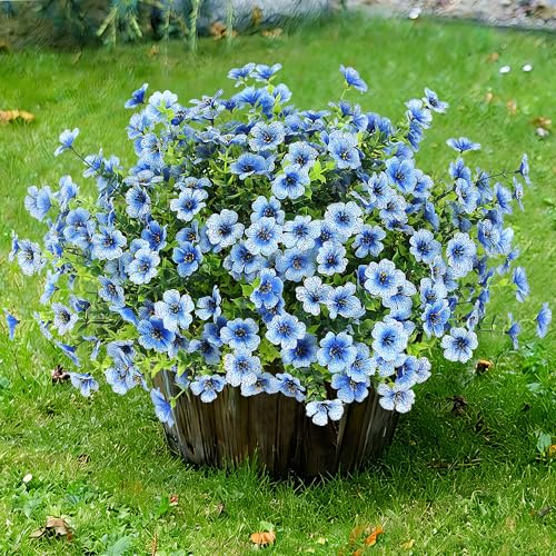 Sggvecsy Artificial Flowers for Outdoors 12 Bundles Realistic Faux Plants UV Resistant Fake Silk Daisy with Eucalyptus for Boxwood Planter Patio Porch Outside Spring Summer Decoration(Blue) - color: Blue