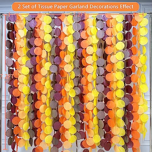 192Ft Fall Party Decorations Big Circle Dots Backdrop Garland Yellow Orange Burgundy Brown Tissue Paper Polka Dot Hanging Streamers for Birthday Wedding Fall Autumn Thanksgiving Harvest Party Supplies - color: Ombre Autumn
