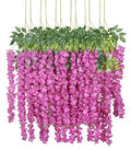 Duovlo 12 Piece Artificial Silk Wisteria Vine 3.6 Feet Ratta Hanging Flower Garland String Home Party Wedding Decor (New Rose Red) - color: Dark Rose Red