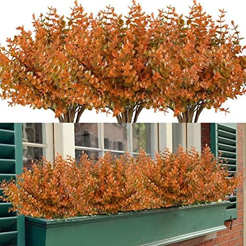 6 Bundles Artificial Grasses Outdoor Fake Grasses for Decoration UV Resistant No Fade Faux Plastic Plants Garden Porch Window Box Décor - color: Autunm