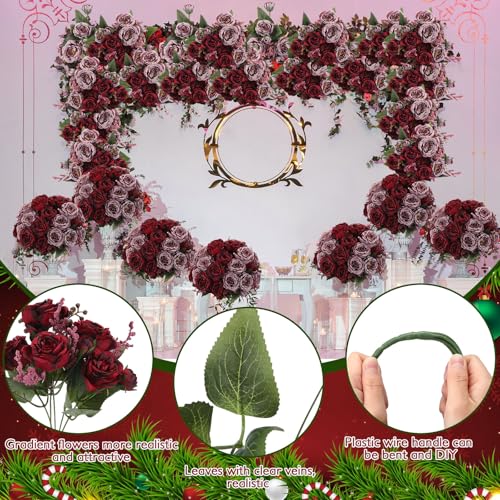 Geosar 8 Bundles Artificial Peonies Flowers Fake Silk Peony Bouquet Faux Peonies Flowers Bulk for Decoration Vase Floral Arrangements Wedding Party Table (Wine Red,Gray) - color: Wine Red, Gray