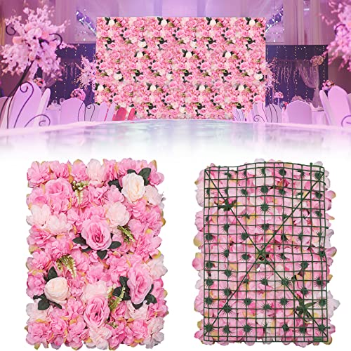 Flower Wall Panel Set, 12 Pcs Artificial Dahlia Rose, Dark Pink, Simple, Fashion, 24x16 Inch, Waterproof, Indoor Decoration - color: Dark Pink2