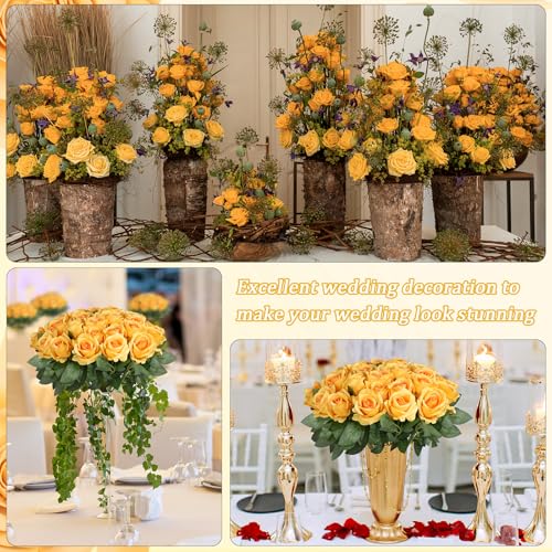 30pcs Fake Roses Artificial Silk Flowers Long Stems Bouquet for Wedding Bridal Shower Party Home Decoration (Gradient Yellow) - color: Gradient Yellow