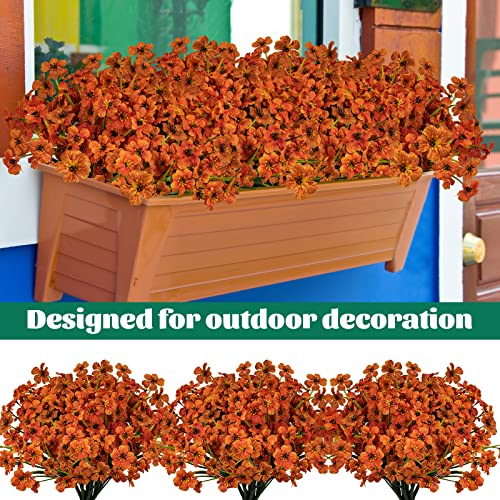 Lnoicy 24 Pcs Artificial Flowers for Outdoor,Plastic Flowers Decoration, UV Resistant Faux Flowers Shrubs, Artificial Plants for Indoor Outside Garden Home Wedding Farmhouse(Orange) - color: Orange, size: 24