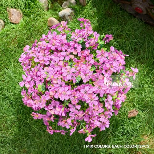 PONKING Artificial Flowers for Outdoors Patio Decoration 12 Bundles Fake Flower Cherry Blossom UV Resistant Faux Plants Yard Garden Porch Home Boxwood Planter Patio Decor, Purple Flower - color: D Purple Cherry Blossom 12pcs