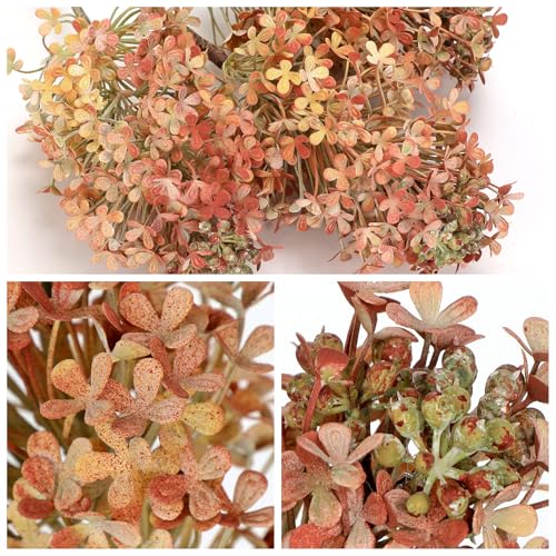 3 Pcs Fall Hydrangea Artificial Flowers Bouquets for Vintage Home Decor, 16" Faux Hydrangea Stems with Flower Seeds for Autumn Floral Arrangements Centerpiece & Wedding, Silk Fake Cone Blooms in Brown - color: Brown