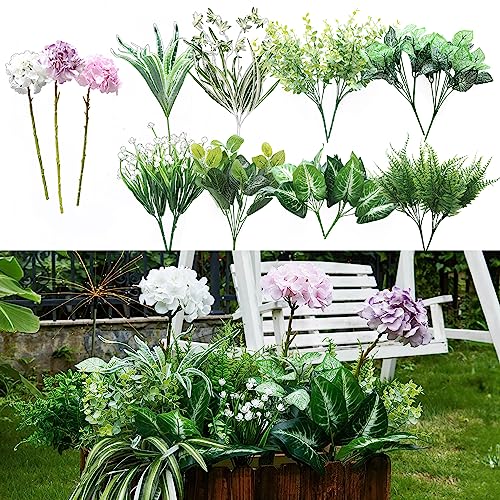 PARTY JOY 18 Bunches Fake Plants Outdoor, Fake Bushes UV Resistant Artificial Flowers Hydrangea Flowers Greenery Shrubs Faux Greenery for Outdoor Garden Patio Front Porch Yard Decor - color: Hydrangea