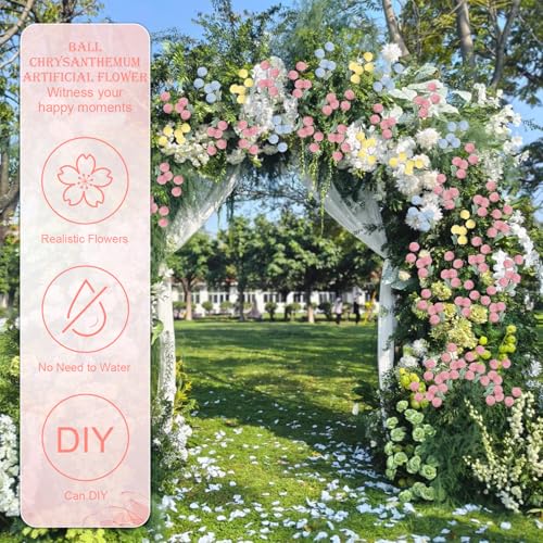 INQCMY Artificial Flowers 12 Pcs Fake Chrysanthemums Faux Kiku Flower Long Stem 20" Realistic Silk Pompon Mums for Vase Wedding Bouquets Centerpieces Home Decor (Pink) - color: Pink