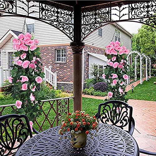 RECUTMS Artificial Pink Roses Fake Hanging Flower Plants, 2PCS 37 Inch Silk Floral Ivy Garlands for Outdoors Home Room Garden Wedding Bridal Shower Friendship Valentine’s Day Indoor Party Decoration - color: Pink, size: 2 pcs
